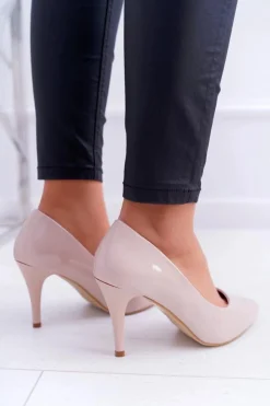 Buty Sergio Leone Szpilki Lakierowane|Czółenka Klasyczne*Szpilki damskie Sergio Leone Lakierowane Beżowe Greca