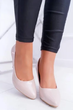 Buty Sergio Leone Szpilki Lakierowane|Czółenka Klasyczne*Szpilki damskie Sergio Leone Lakierowane Beżowe Greca