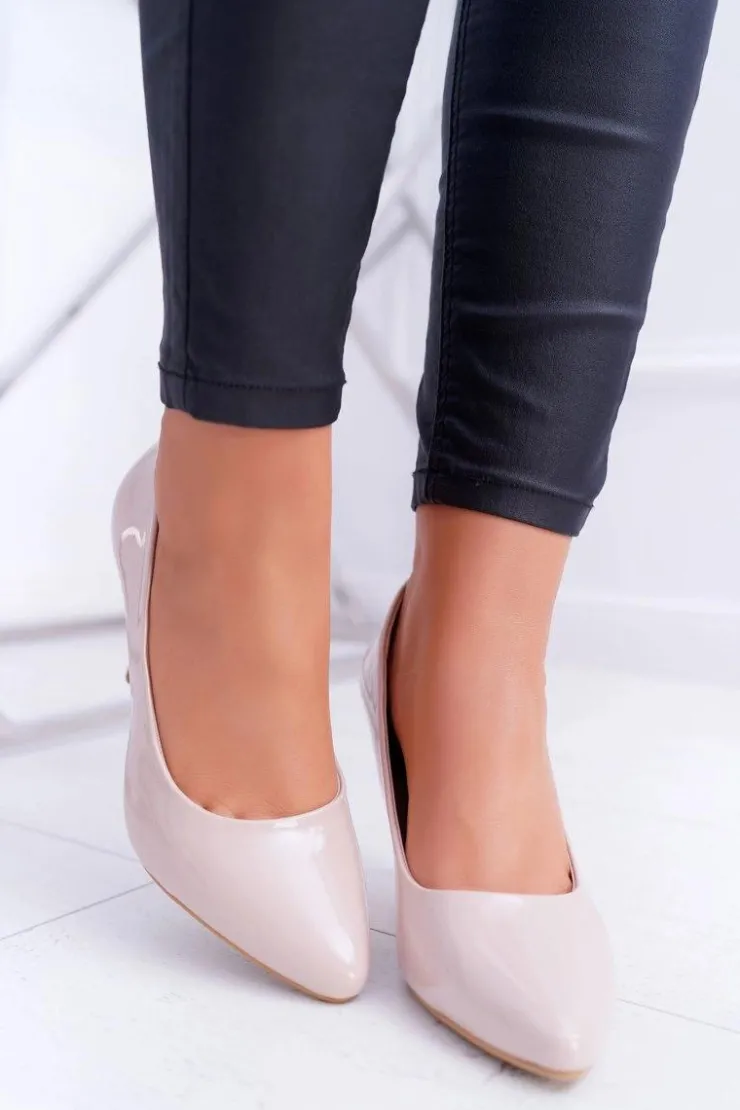 Buty Sergio Leone Szpilki Lakierowane|Czółenka Klasyczne*Szpilki damskie Sergio Leone Lakierowane Beżowe Greca