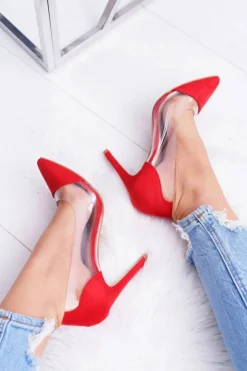 Boto Szpilki Zamszowe*Szpilki Damskie Transparentne W Szpic Czerwone Live