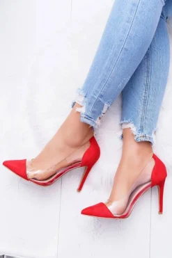 Boto Szpilki Zamszowe*Szpilki Damskie Transparentne W Szpic Czerwone Live