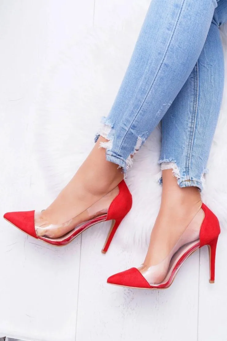 Boto Szpilki Zamszowe*Szpilki Damskie Transparentne W Szpic Czerwone Live