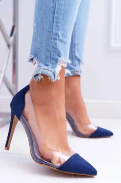 Damskie Boto Szpilki Damskie Transparentne W Szpic Granatowe Live