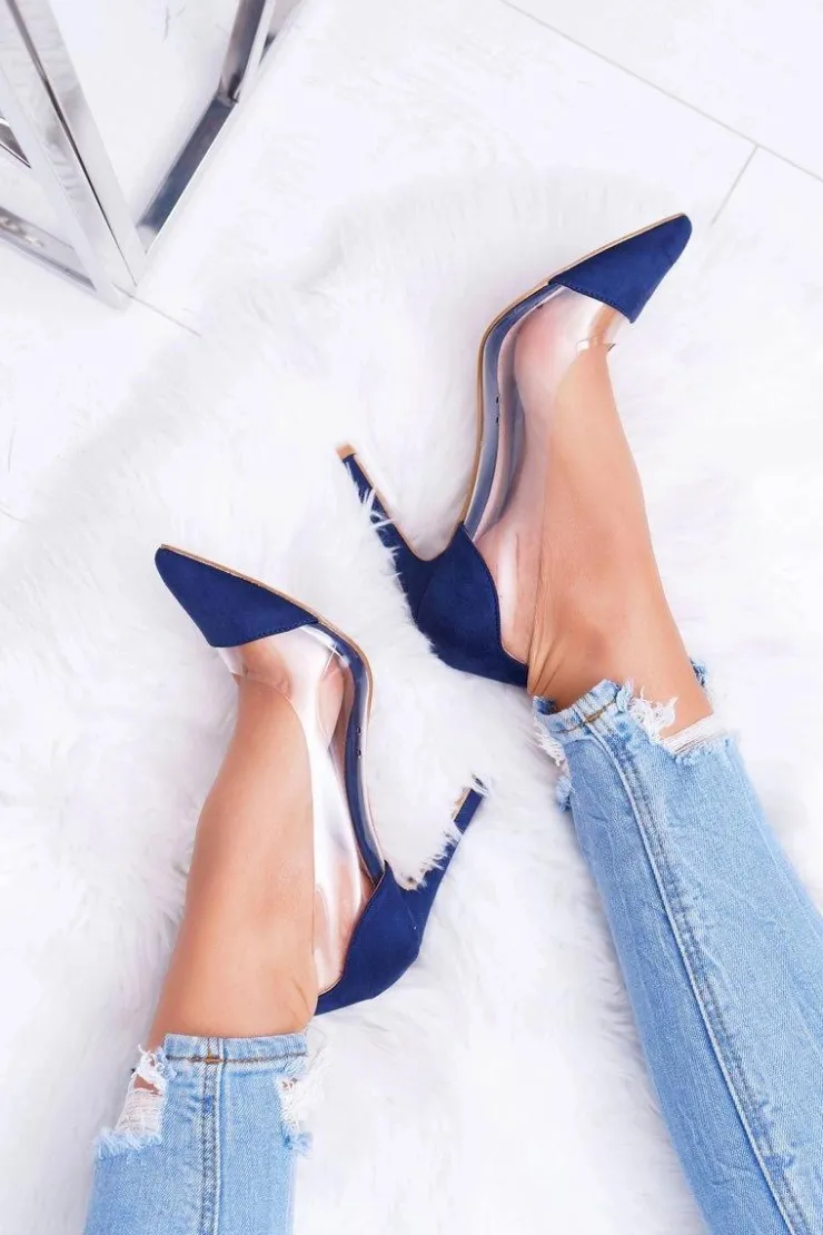 Damskie Boto Szpilki Damskie Transparentne W Szpic Granatowe Live