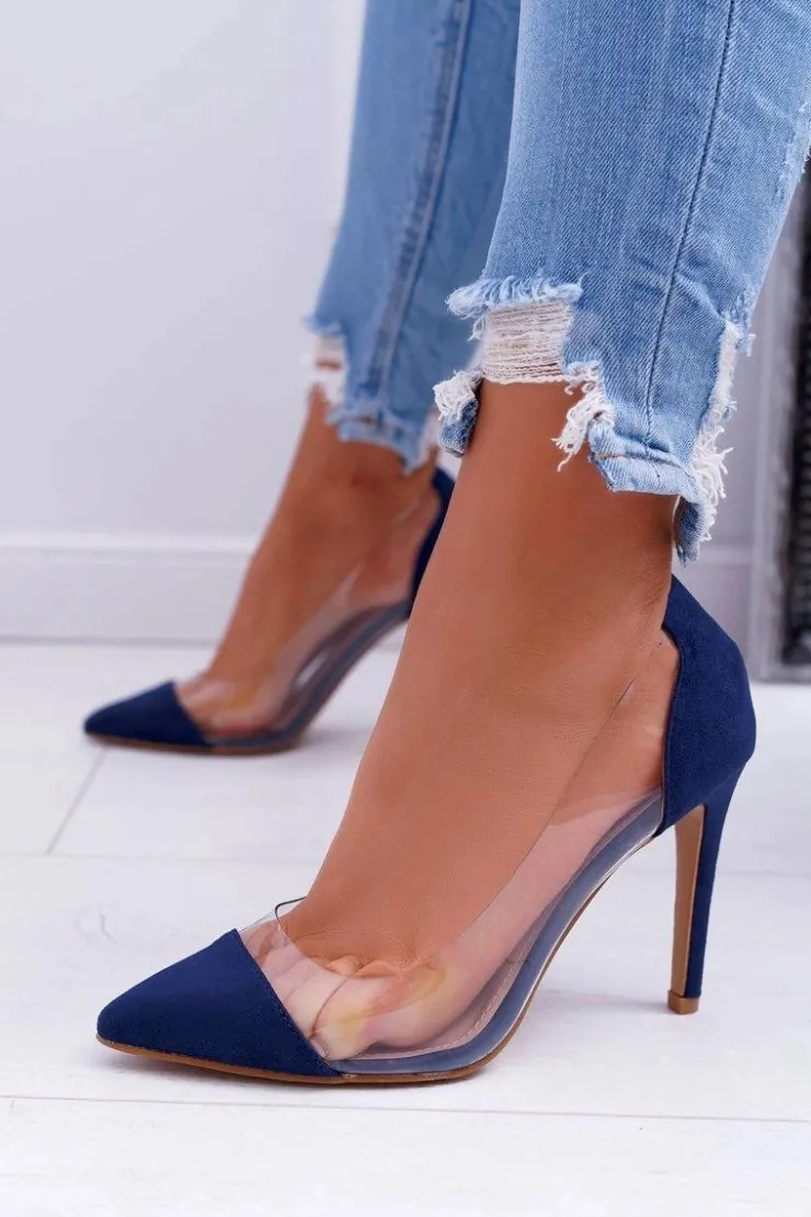 Damskie Boto Szpilki Damskie Transparentne W Szpic Granatowe Live