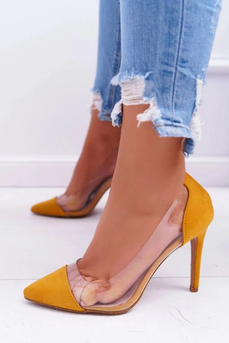 Boto Szpilki Damskie Transparentne W Szpic Żółte Live