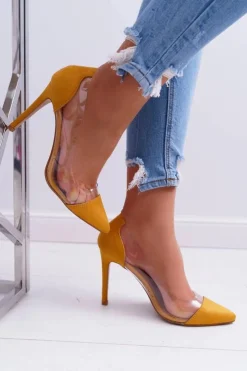 Boto Szpilki Damskie Transparentne W Szpic Żółte Live