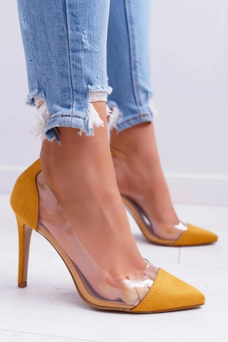 Boto Szpilki Damskie Transparentne W Szpic Żółte Live