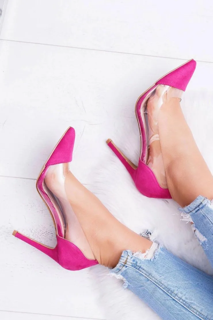 Boto Szpilki Zamszowe*Szpilki Damskie Transparentne W Szpic Fuksja Live