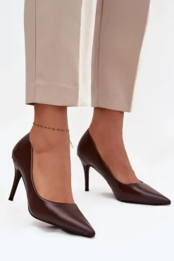 Clearance Boto Szpilki Damskie Z Eko Skóry Czekoladowe Sivana