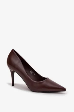 Clearance Boto Szpilki Damskie Z Eko Skóry Czekoladowe Sivana