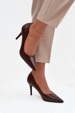 Clearance Boto Szpilki Damskie Z Eko Skóry Czekoladowe Sivana