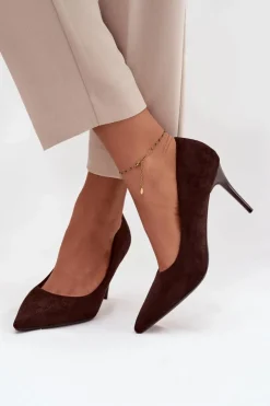 Boto Czółenka Klasyczne*Szpilki Damskie Z Eko Zamszu Czekoladowe Elvessa