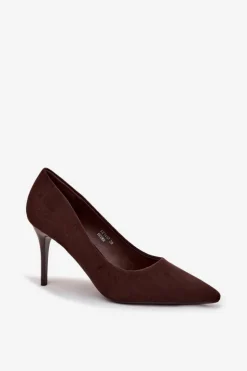 Boto Czółenka Klasyczne*Szpilki Damskie Z Eko Zamszu Czekoladowe Elvessa