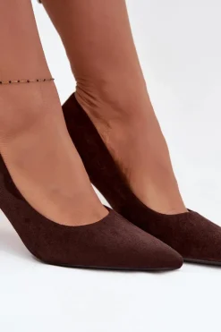Boto Czółenka Klasyczne*Szpilki Damskie Z Eko Zamszu Czekoladowe Elvessa