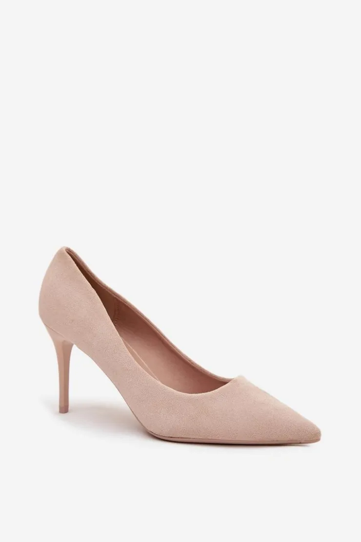 Clearance Boto Szpilki Damskie Z Eko Zamszu Beżowe Elvessa Beżowy