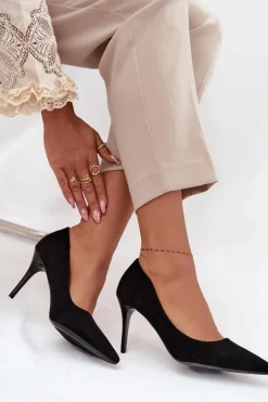 Boto Czółenka Klasyczne*Szpilki Damskie Z Eko Zamszu Czarne Elvessa Czarny