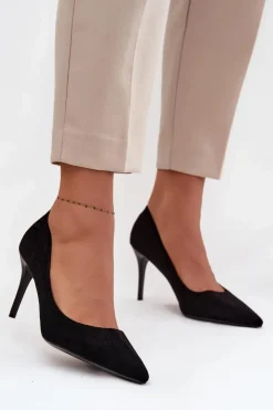 Boto Czółenka Klasyczne*Szpilki Damskie Z Eko Zamszu Czarne Elvessa Czarny