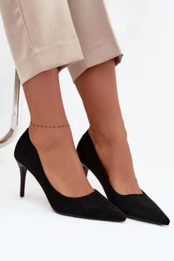 Boto Czółenka Klasyczne*Szpilki Damskie Z Eko Zamszu Czarne Elvessa Czarny