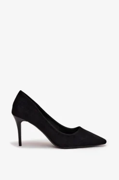 Boto Czółenka Klasyczne*Szpilki Damskie Z Eko Zamszu Czarne Elvessa Czarny