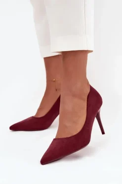 Damskie Boto Szpilki Damskie Z Eko Zamszu Bordowe Elvessa
