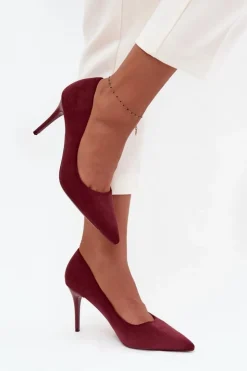 Damskie Boto Szpilki Damskie Z Eko Zamszu Bordowe Elvessa