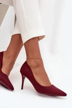 Damskie Boto Szpilki Damskie Z Eko Zamszu Bordowe Elvessa