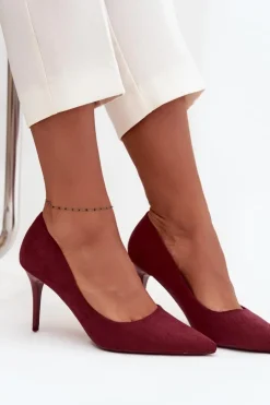 Damskie Boto Szpilki Damskie Z Eko Zamszu Bordowe Elvessa