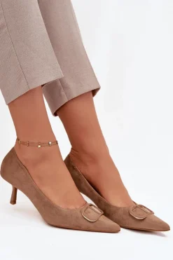 Damskie Boto Szpilki Damskie Z Ozdobnym Detalem Ciemnobeżowe Amelora