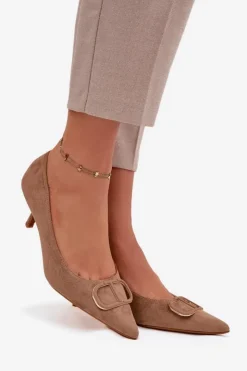 Damskie Boto Szpilki Damskie Z Ozdobnym Detalem Ciemnobeżowe Amelora