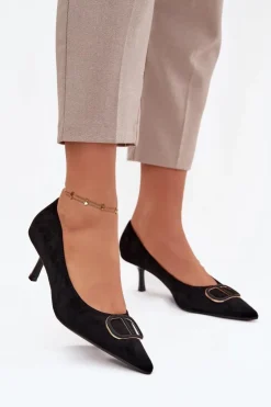 New Boto Szpilki Damskie Z Ozdobnym Detalem Czarne Amelora Czarny