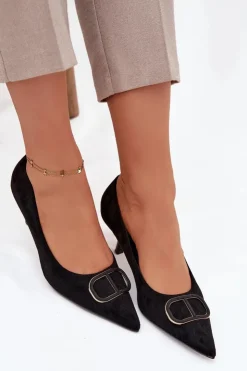 New Boto Szpilki Damskie Z Ozdobnym Detalem Czarne Amelora Czarny