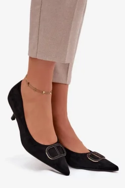 New Boto Szpilki Damskie Z Ozdobnym Detalem Czarne Amelora Czarny