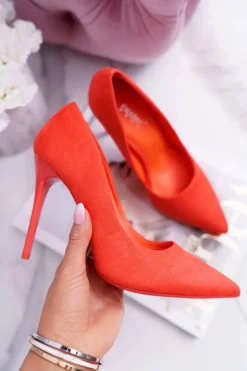 Boto Szpilki Zamszowe*Szpilki Damskie Zamszowe Pomarańczowe Yanna