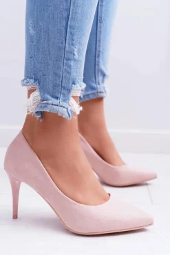 Clearance Boto Szpilki Damskie Zamszowe W Szpic Różowe Cream