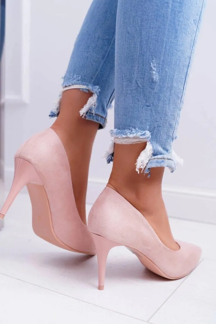 Clearance Boto Szpilki Damskie Zamszowe W Szpic Różowe Cream