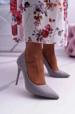 Damskie Boto Szpilki Damskie Zamszowe Szare Yanna