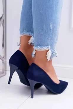 Boto Szpilki Zamszowe*Szpilki Damskie Zamszowe W Szpic Granatowe Cream