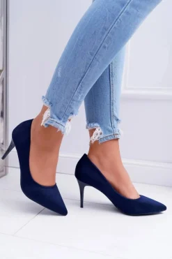 Boto Szpilki Zamszowe*Szpilki Damskie Zamszowe W Szpic Granatowe Cream