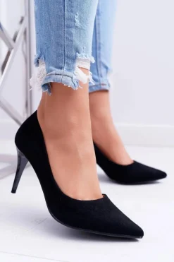 Hot Boto Szpilki Damskie Zamszowe W Szpic Czarne Cream