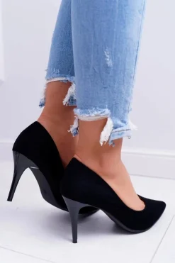 Hot Boto Szpilki Damskie Zamszowe W Szpic Czarne Cream