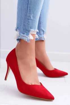 Damskie Boto Szpilki Damskie Zamszowe W Szpic Czerwone Cream