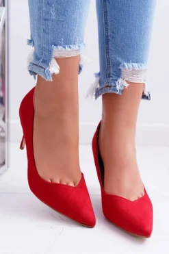 Damskie Boto Szpilki Damskie Zamszowe W Szpic Czerwone Cream