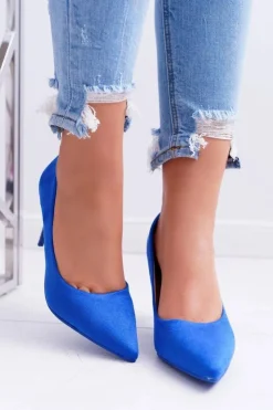 Damskie Boto Szpilki Damskie Zamszowe W Szpic Niebieskie Cream