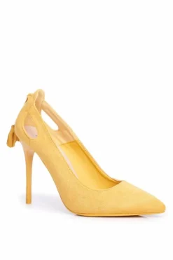 Damskie Boto Szpilki Damskie Zamszowe W Szpic Żółte Leven