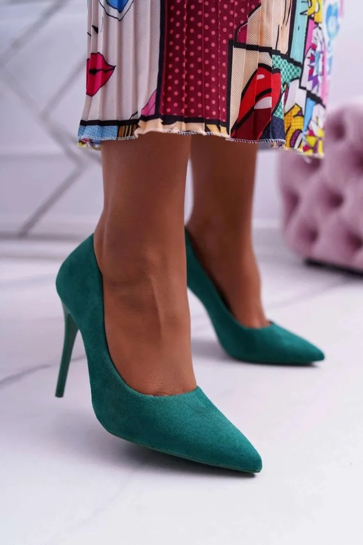 Clearance Boto Szpilki Damskie Zamszowe Zielone Yanna