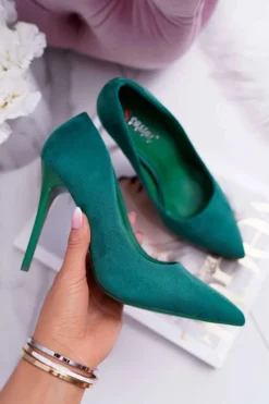 Clearance Boto Szpilki Damskie Zamszowe Zielone Yanna