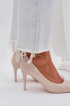 Boto Czółenka Klasyczne*Szpilki Lakierowane Ze Szpiczastymi Noskami Beżowe Laniffia