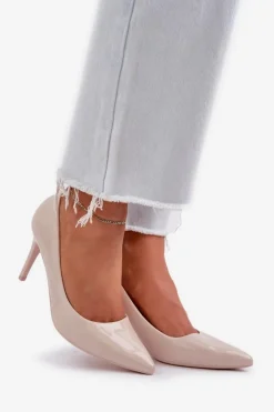 Boto Czółenka Klasyczne*Szpilki Lakierowane Ze Szpiczastymi Noskami Beżowe Laniffia