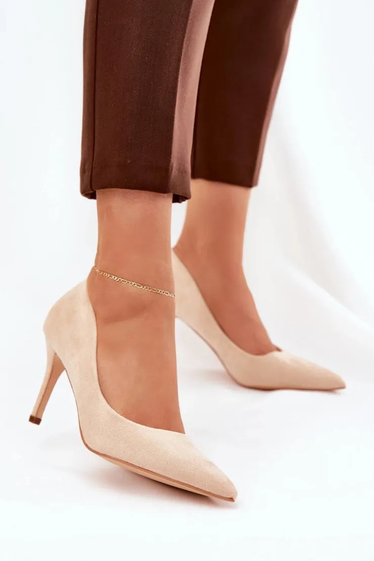 Sale Boto Szpilki Z Eko Zamszu Beżowe Vannith